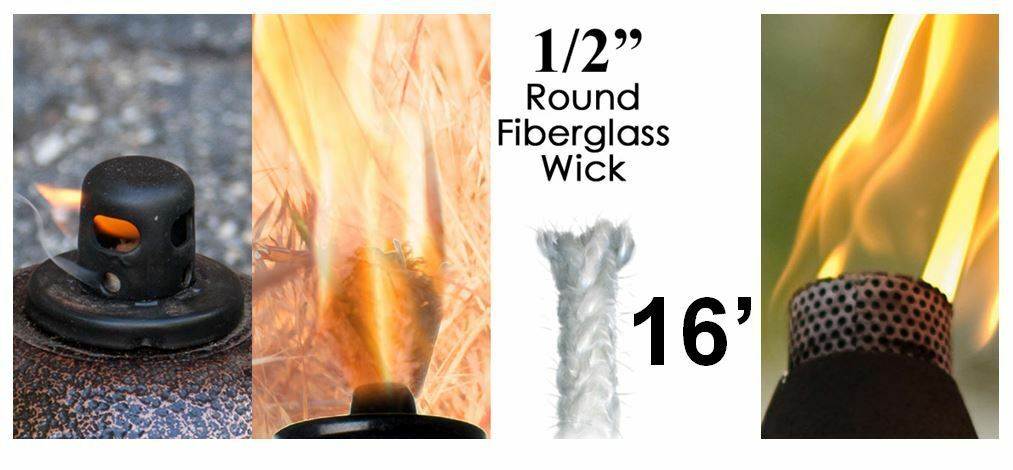 16 Ft 1/2" Round Fiberglass Wick Kerosene Lamp Tiki Torch Bottle Oil Candle Usa