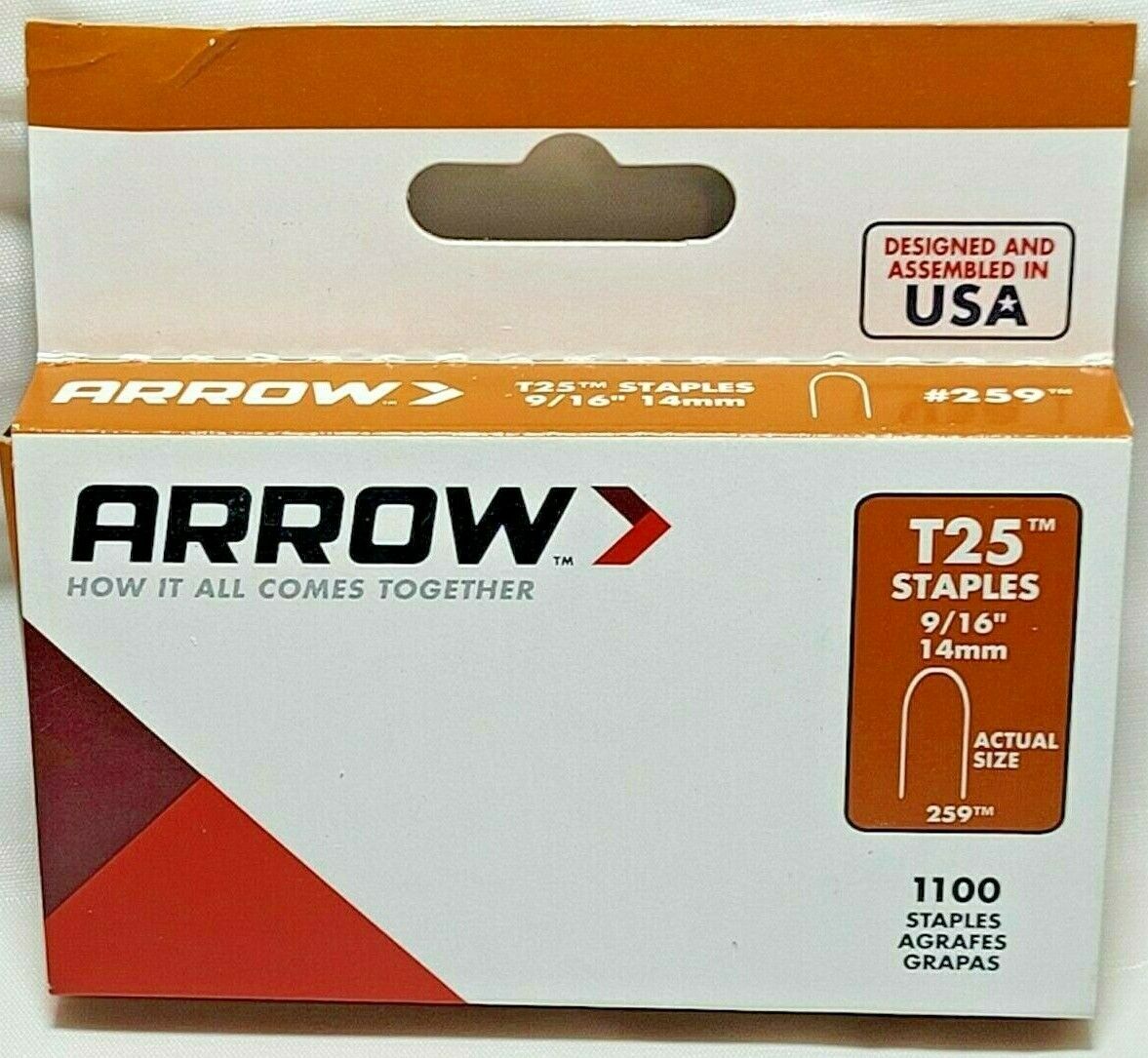 9/16" 259 Round Crown Steel Staples T25 1000/pk Arrow Usa Wire Small Cable