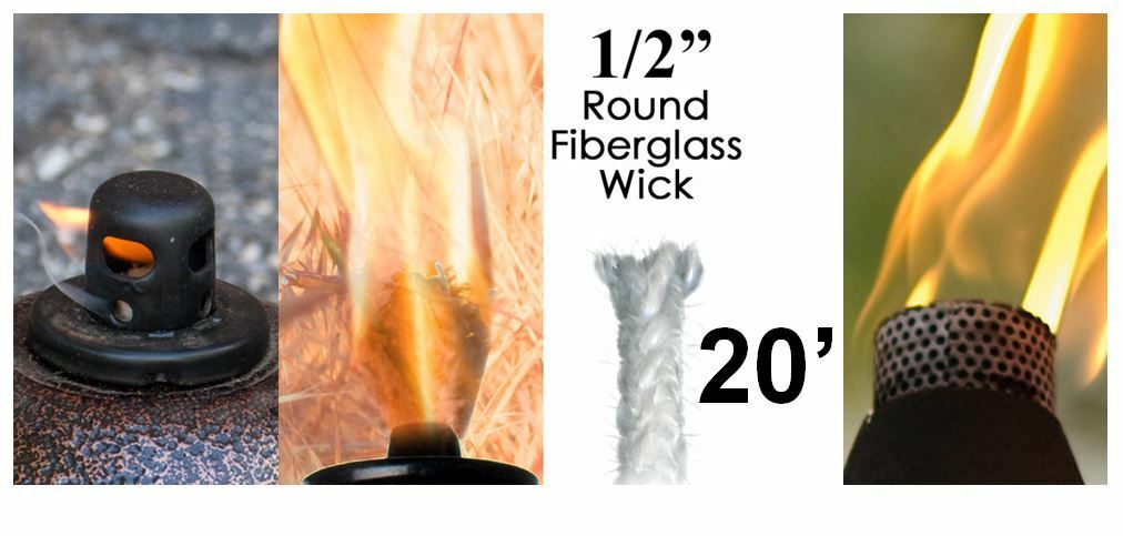 1/2 Round Fiberglass Wick 20 Feet Kerosene Lamp Tiki Torch Bottle Oil Candle Usa