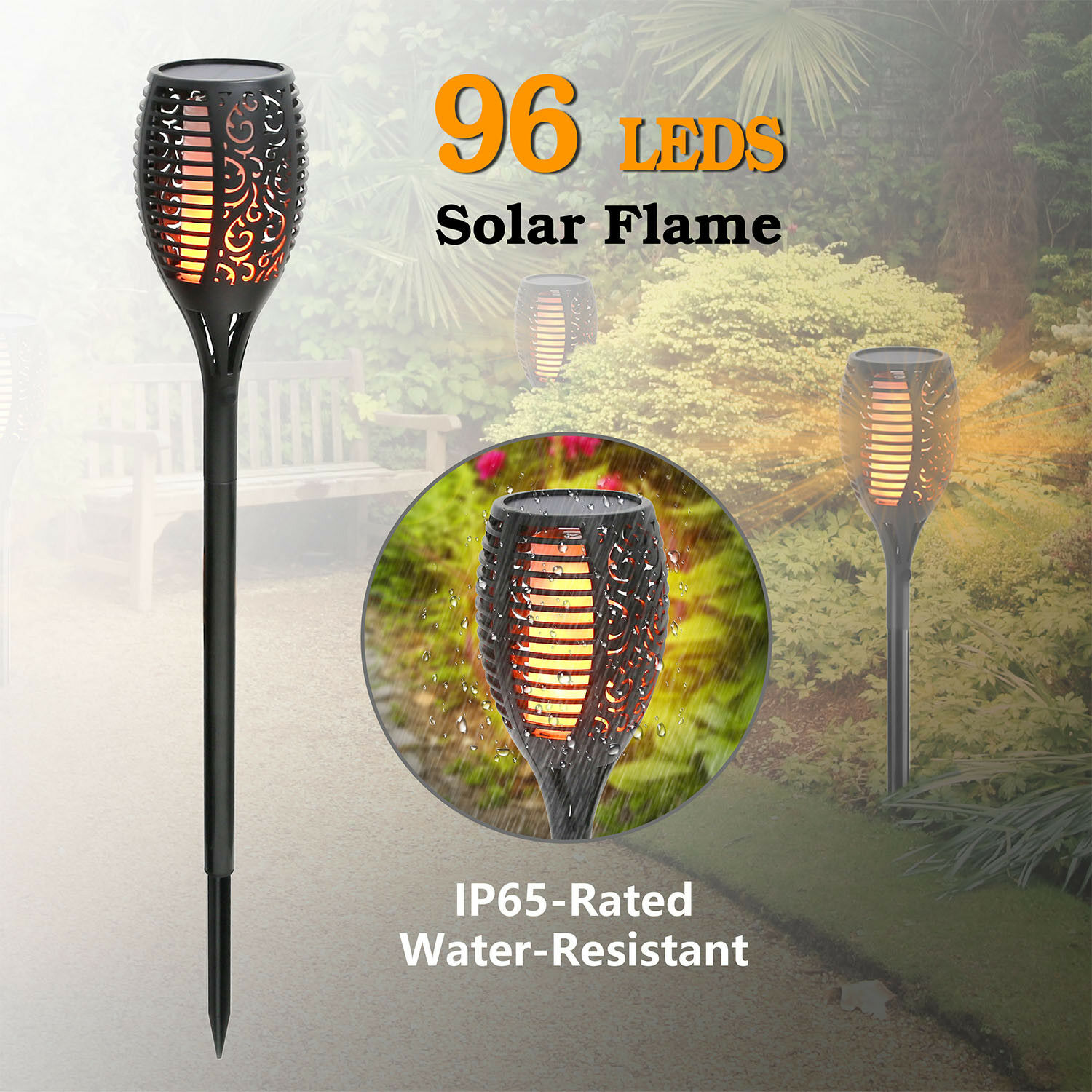 96 Led Solar Torch Light Flickering Dancing Flame Garden Waterproof Yard Lamp