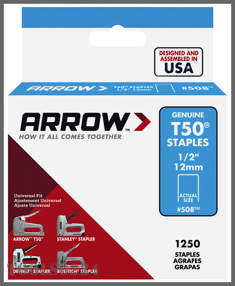 1/2" T50 Staples (12mm)  Steel 1250/pack Arrow Fastener Usa 508 50824